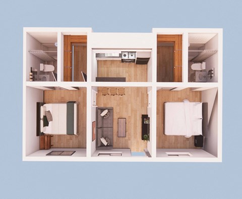 Floor plan for 2 beds, 2 baths, 478 sqft